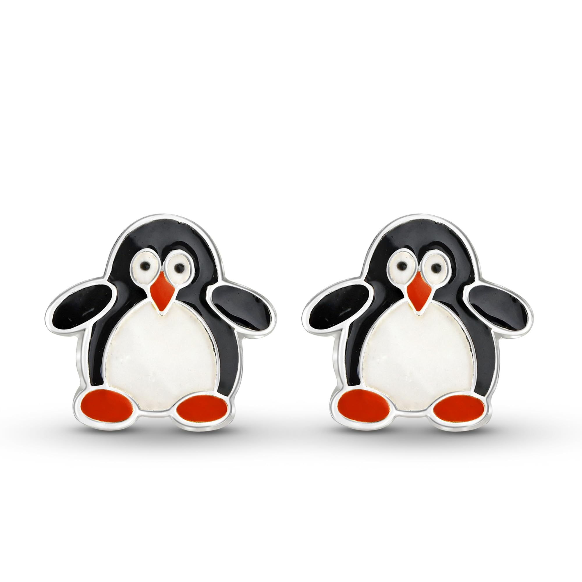 AeraVida Cute Penguin .925 Sterling Silver Enamel Stud Earrings for Women - Valentine's Day Gift, Birthday Present, Christmas Jewelry - Perfect for Casual Wear, Date Night & Special Occasions