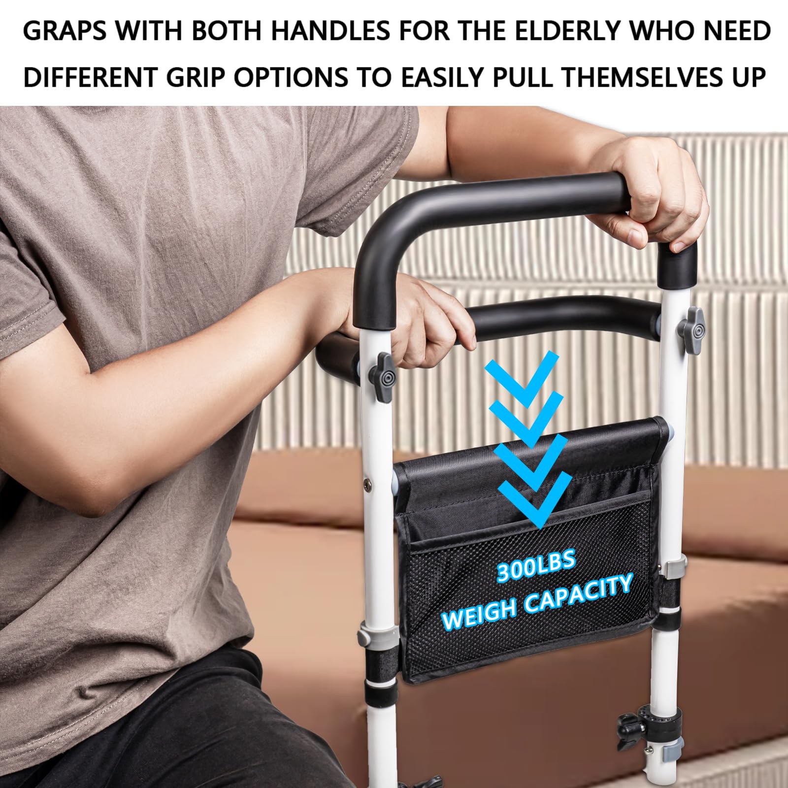 **Elderly Bed Safety Rails - Adjustable Bed Assist Rail for Seniors & Adults - Helps with Getting In & Out of Bed Easier - Ideal for Home Care & Hospital Use**