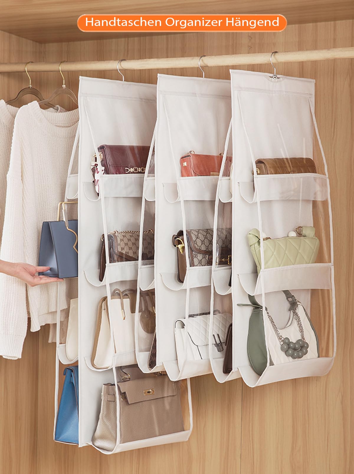 AARAINBOW 2-Pack Hanging Handbag Organizer for Closet - 8-Pocket Space Saving Purse Storage with 45.7
