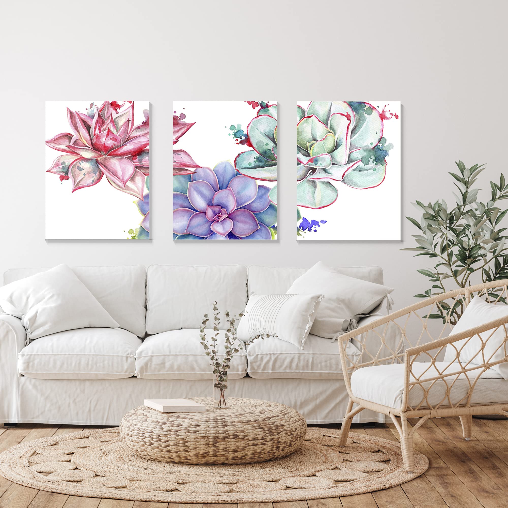 3-Piece Botanical Canvas Wall Art Set - 18x24 Inch Succulent & Plant Prints for Living Room & Bedroom Decor | Perfect Above Bed, Sofa or Office Wall Artwork with Frames