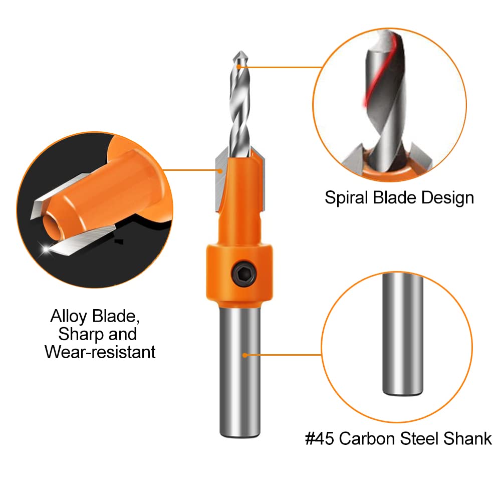 ASNOMY 10Pcs Wood Countersink Drill Bit Set - 5Pcs Countersink Bits & 5Pcs Pilot Drill Bits with 5/16