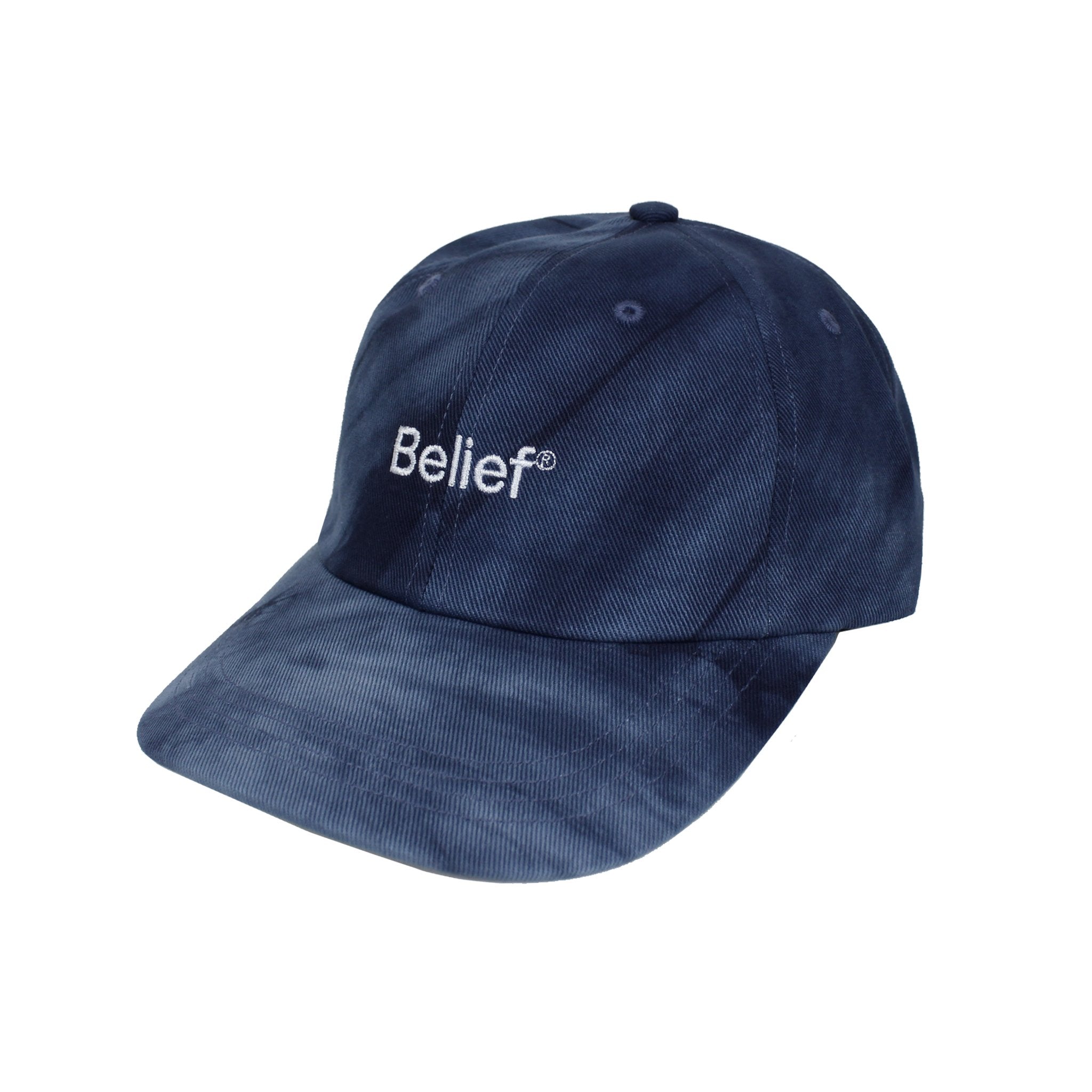 Belief NYC Tie Dye Logo 6-Panel Baseball Cap - Navy Blue Adjustable Dad Hat for Men & Women - Perfect for Outdoor Activities, Music Festivals and Streetwear Fashion