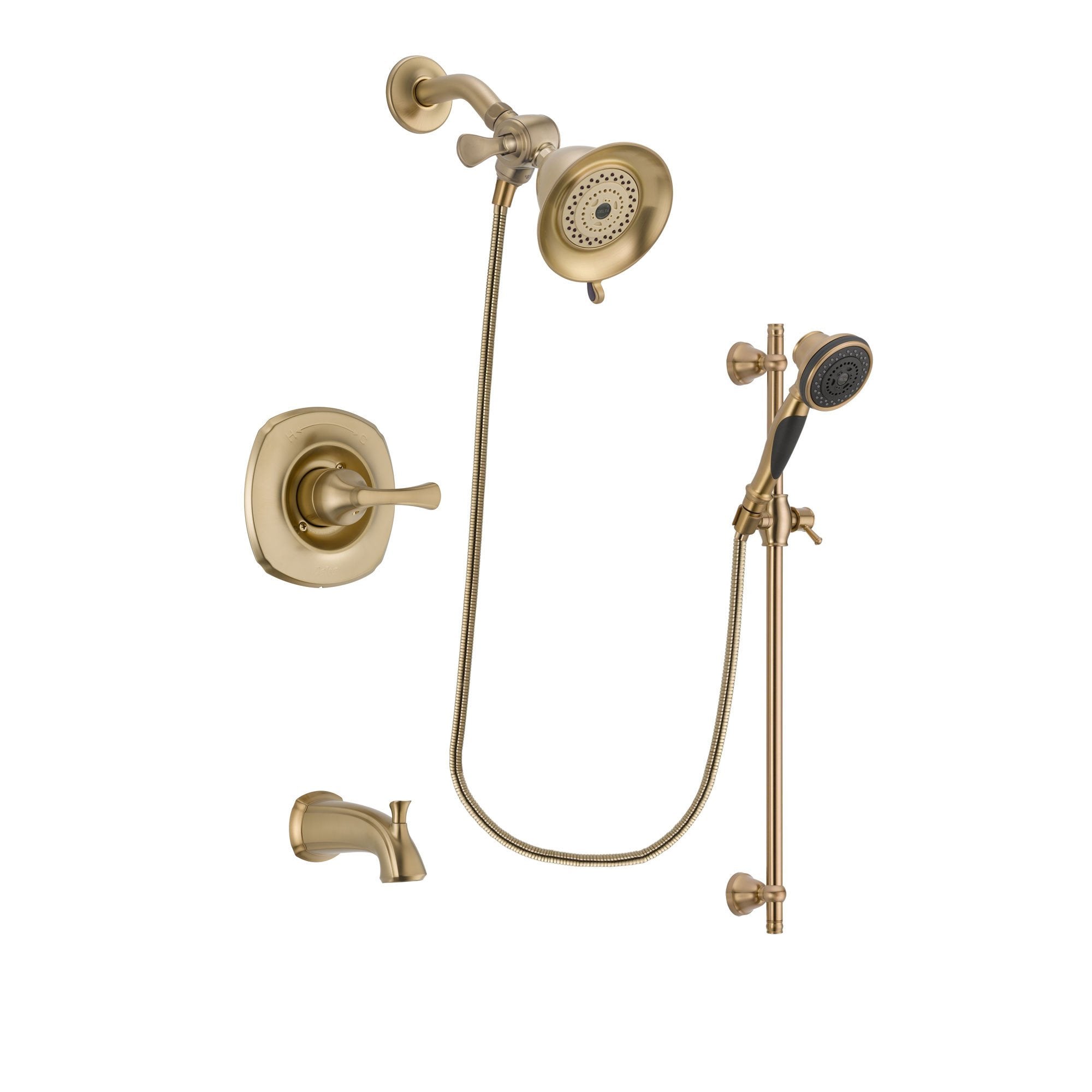 Delta Addison Champagne Bronze Finish Tub and Shower Faucet System - Water Efficient Shower Head & Handheld Spray with Slide Bar - Includes Rough-in Valve & Tub Spout DSP3537V - Perfect for Bathroom Renovation & Luxury Spa Experience