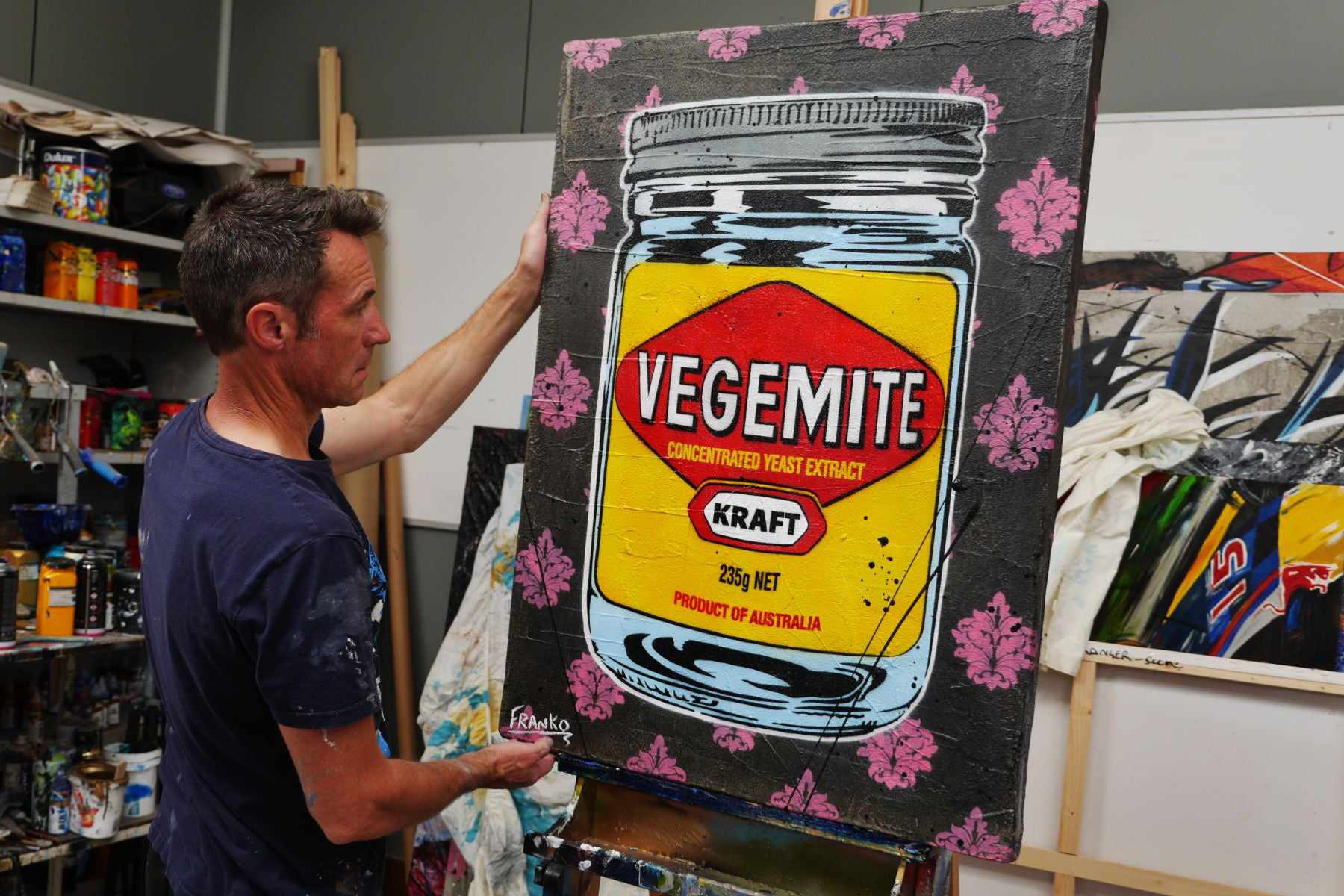 Charcoal Vegemite 75cm x 100cm Textured Urban Pop Art Canvas Painting - Modern Home & Office Wall Decor