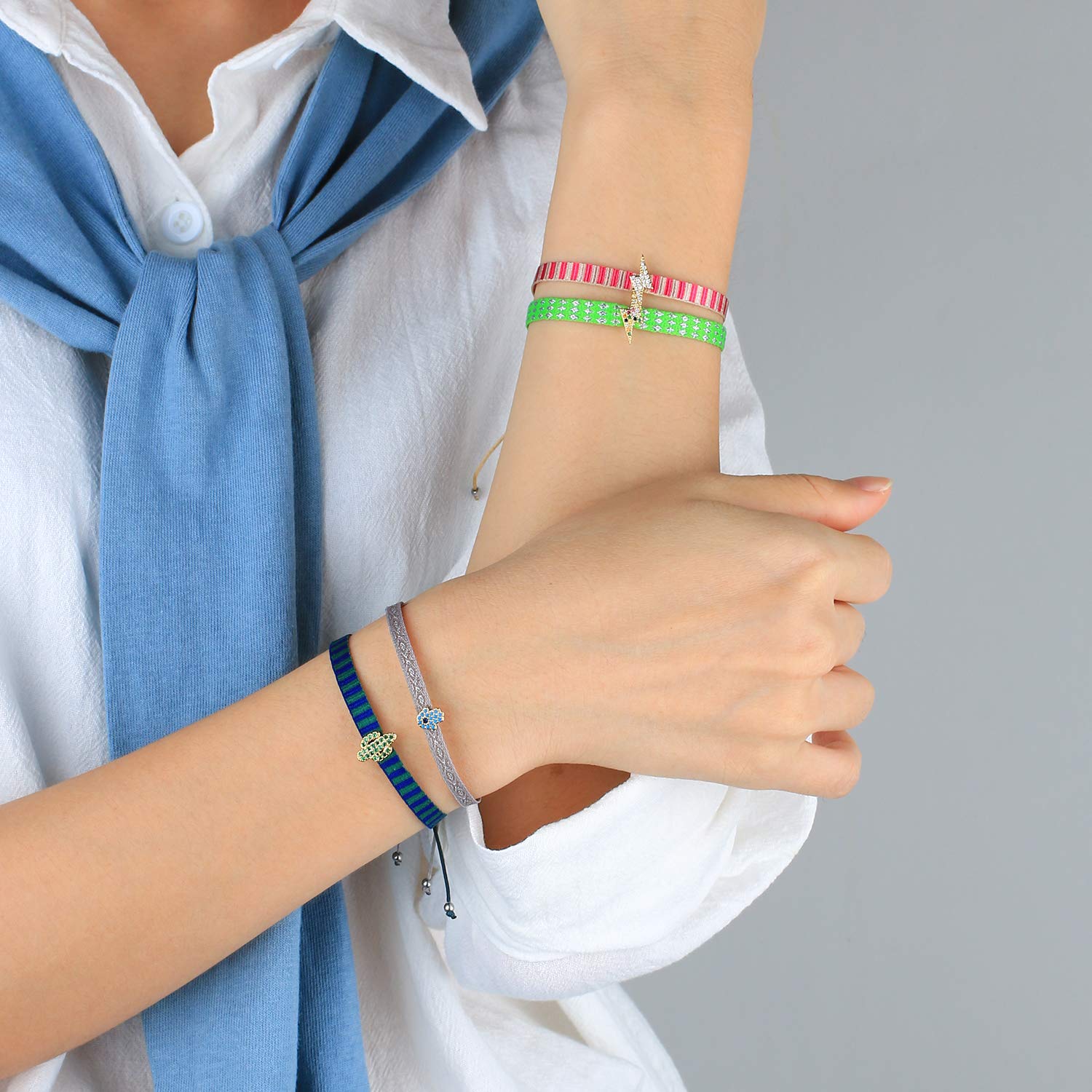 KELITCH Women's Friendship Bracelets with Star Charm - Adjustable Silk Rope Bracelets for Stacking - Colorful Boho Style Jewelry for Best Friends, Sisters & Gifts (Perfect for Everyday Wear, Parties & Special Occasions)