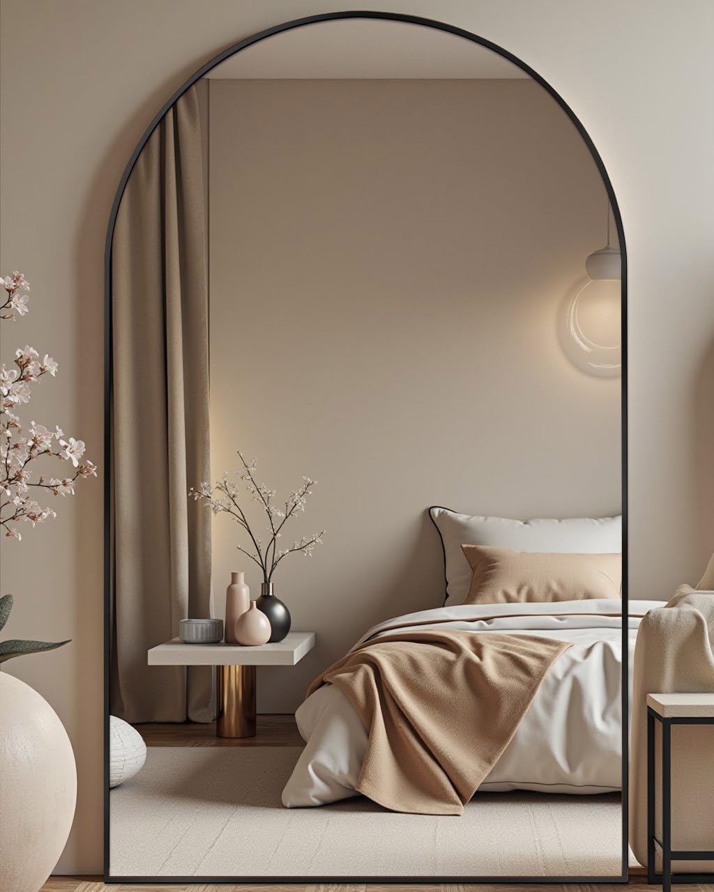 81x41 Inch Arched Full Length Floor Mirror with Stand - Large Body Standing Mirror for Bedroom, Living Room & Dressing Room - Aluminum Alloy Frame in Black - Perfect for Leaning Against Wall or Hanging Decor