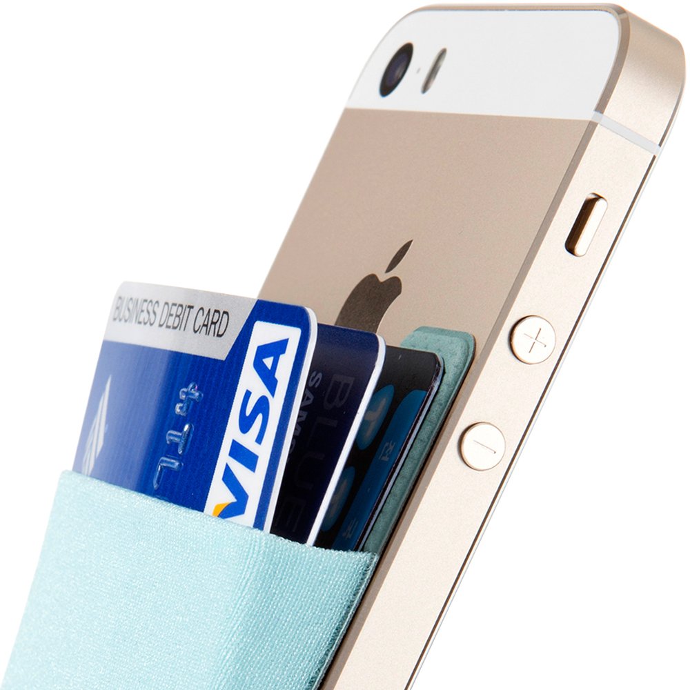 Sinjimoru Basic Sticky Phone Wallet - Slim Adhesive Card Holder for iPhone, Stretchy Back of Phone Pouch (Light Blue) | Perfect for Cards, Cash & ID While On-the-Go