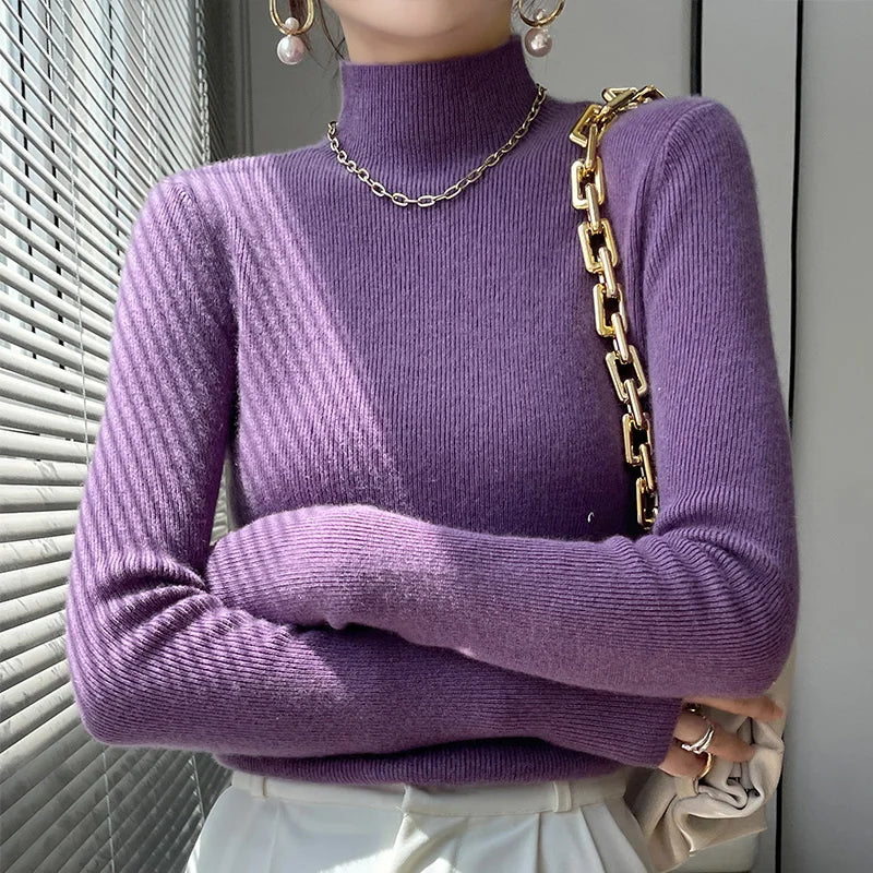 2022 Women's Cashmere Sweater Winter Warm Half Turtleneck Pullover Soft Comfortable Pure Color Knit Top for Casual Outfits & Office Wear