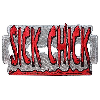 Sick Chick Bloody Razor Blade Embroidered Iron-On Patch | Halloween Costume Accessory | DIY Gothic Clothing Decoration | Punk Jacket & Backpack Embellishment
