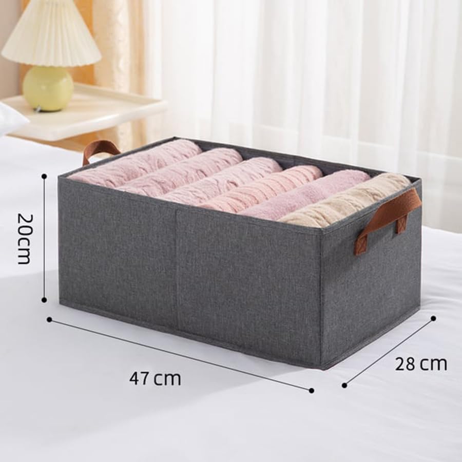 Foldable Closet Storage Box Set of 2 - Cationic Steel Drawer Organizer for Wardrobe (Gray) | Space-Saving Bedroom & Closet Organization Solution