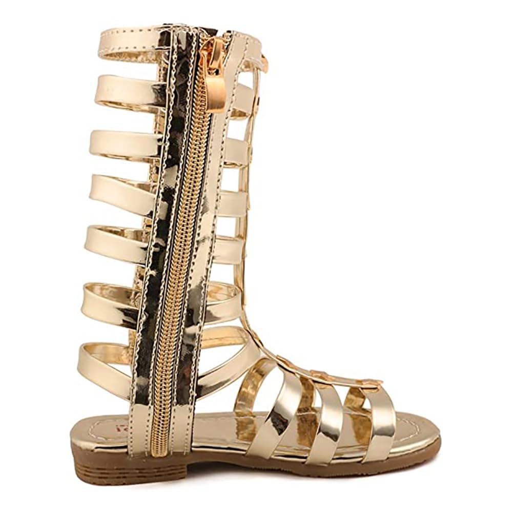 Girls Rivet Gladiator Sandals - Summer Princess Dress Shoes with Strappy Flats & Zip Up Boots - Perfect for Outdoor Play, Dress-Up Parties & Casual Wear