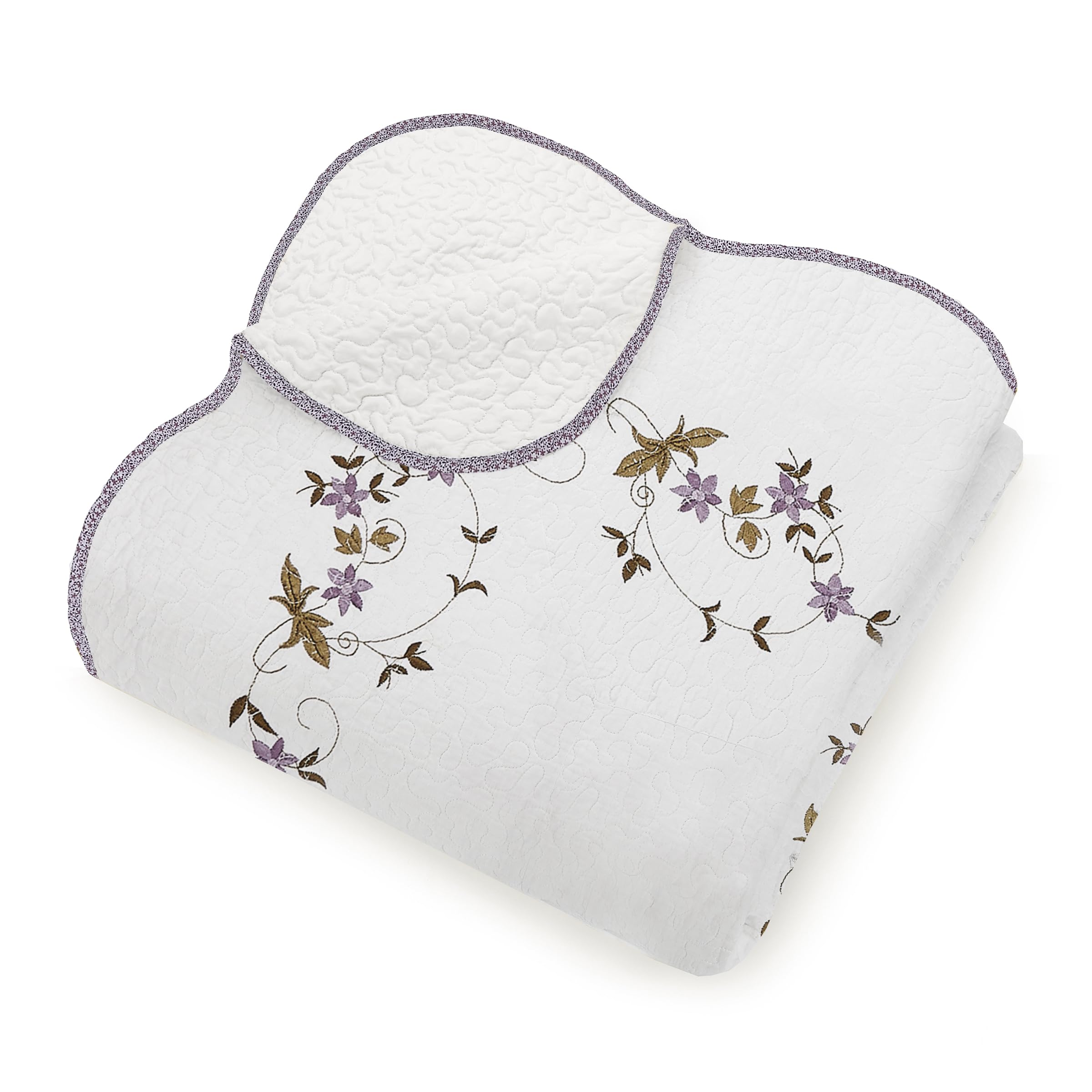 Gwen Luxury King Size Bedspread - White & Purple Elegance for Bedroom Decor, Perfect for Master Suite or Guest Room