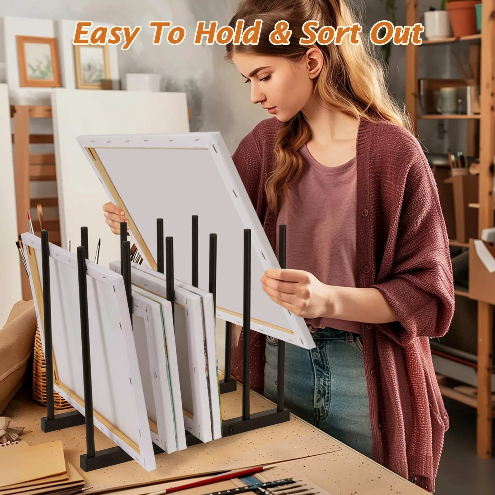 Metal Art Storage Rack for Canvas Frames & Drawing Boards - Heavy Duty Black Painting Organizer | Perfect for Art Studios, Classrooms & Home Decor Organization