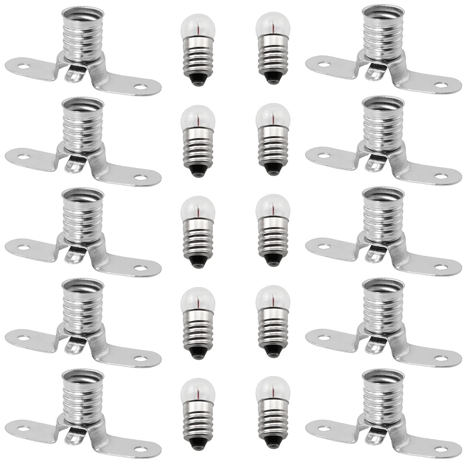 10 Pairs E10 LED Bulbs with Socket Base - 3.8V 0.3A Small Light Bulb Holders for Home Electrical Experiments, Circuit Testing & DIY Projects - Perfect for Science Kits, Model Trains & Holiday Decorations