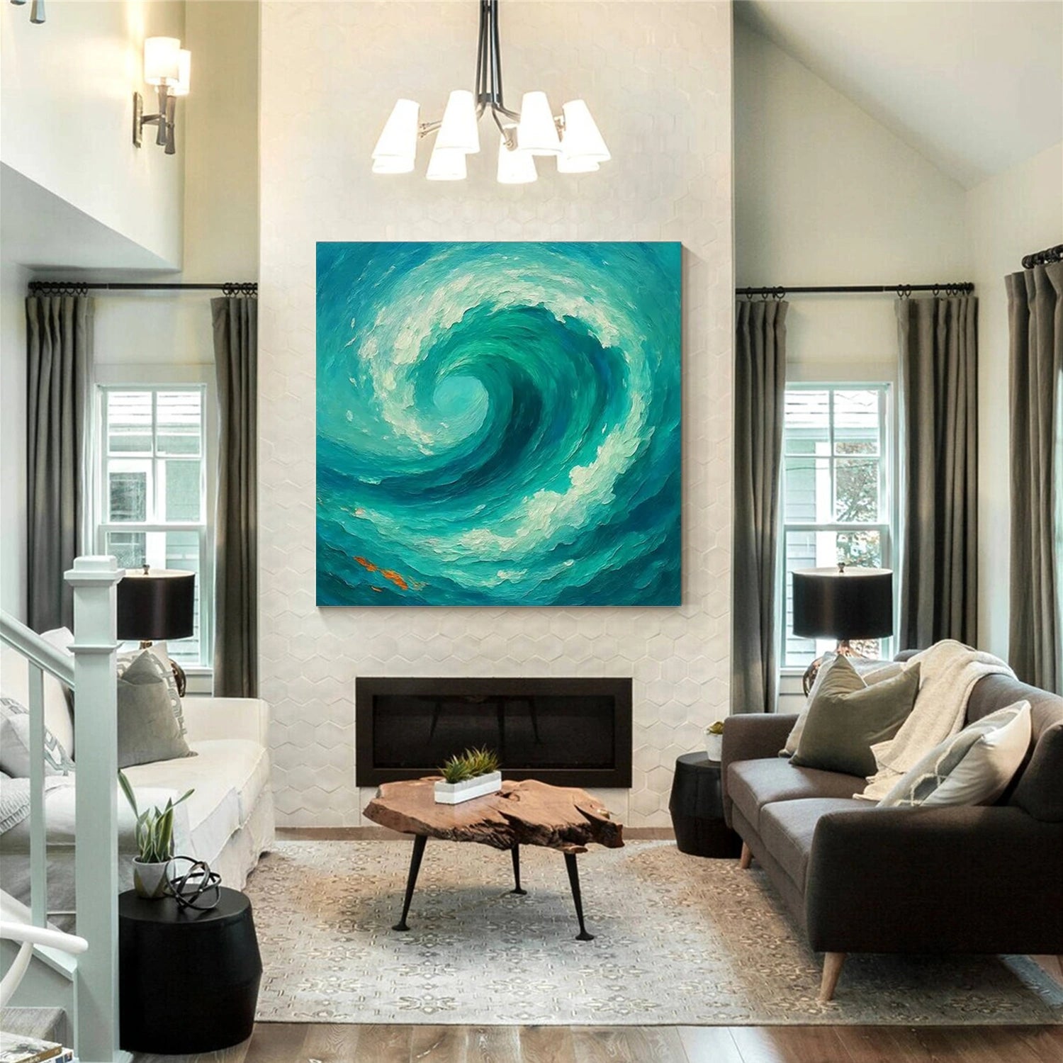 Blue & Green Abstract Textured Canvas Wall Art - Modern Home Decor for Living Room, Bedroom & Office | Premium Quality Painting #BG128