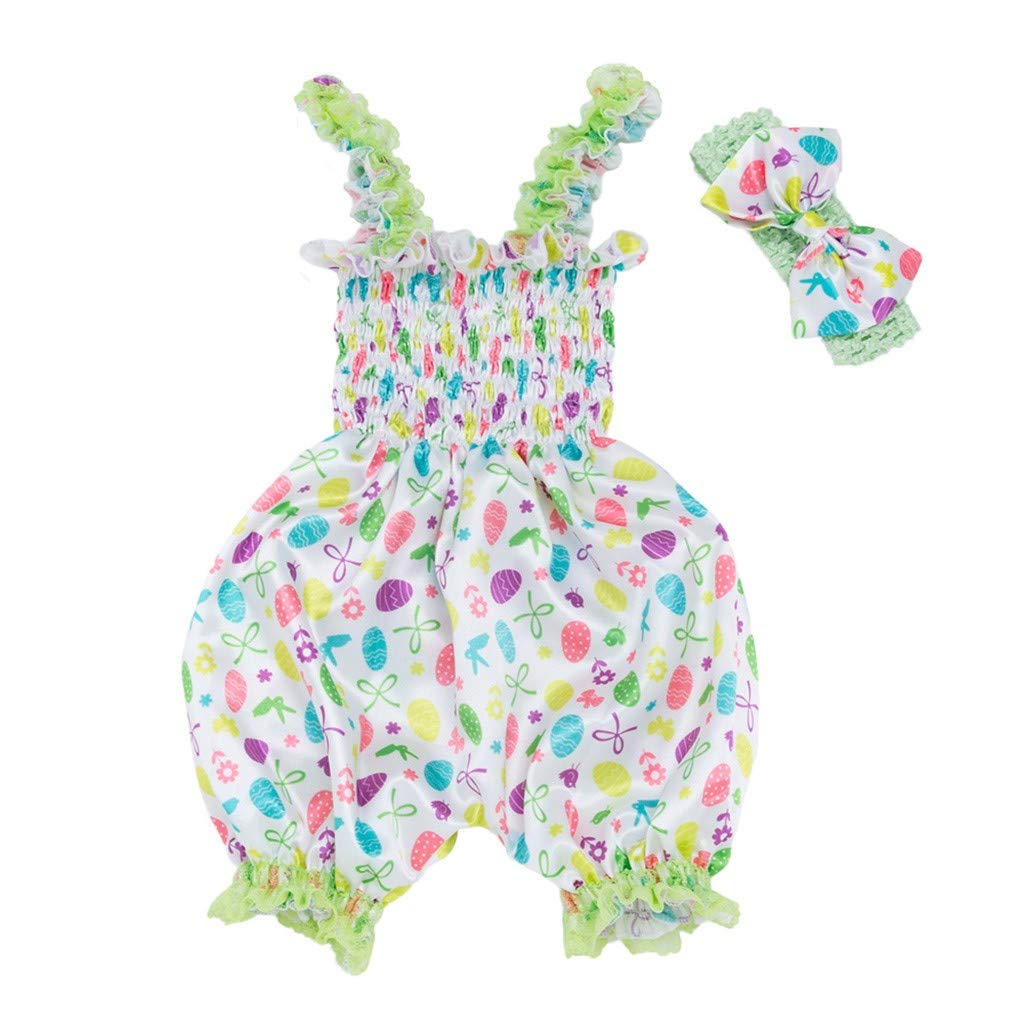 Easter Baby Girl Outfits Floral Romper Set with Headband for Toddler Playtime