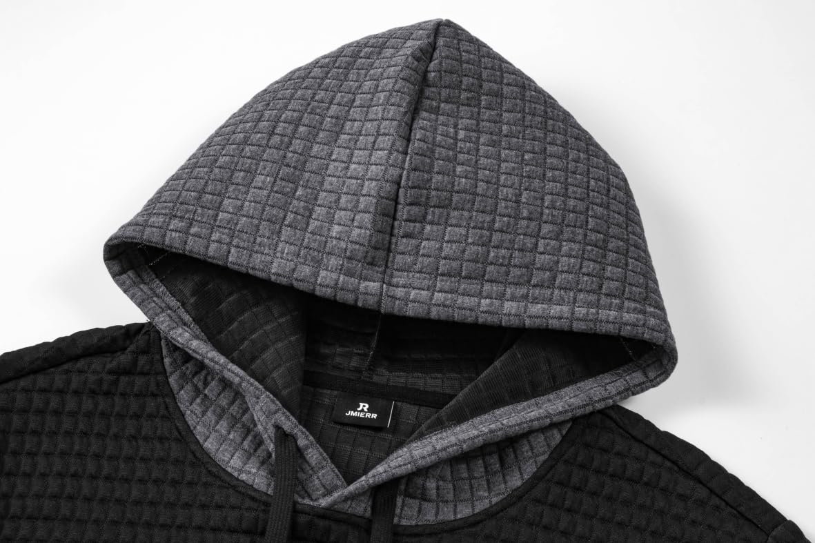 Men's Casual Hooded Waffle Knit Sweatshirt with Drawstring & Pockets | Color Block Long Sleeve Pullover for Streetwear & Loungewear