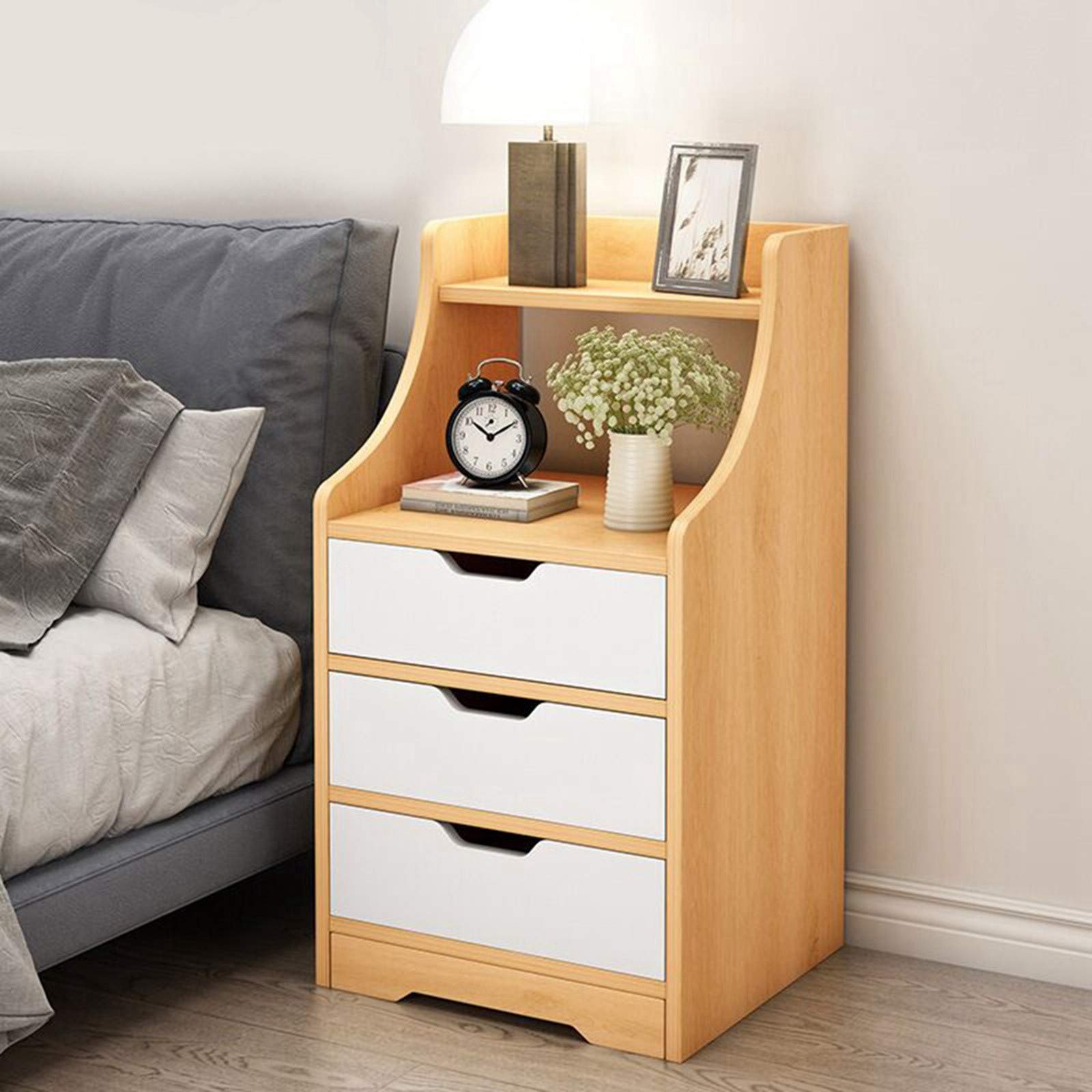 Modern Wooden Nightstand with 3 Drawers - Rustic Bedside Table, End Table & Sofa Side Storage Cabinet for Bedroom, Living Room & Home Office - Perfect for Organizing Books, Lamps & Bedroom Essentials - U.S. Shipping