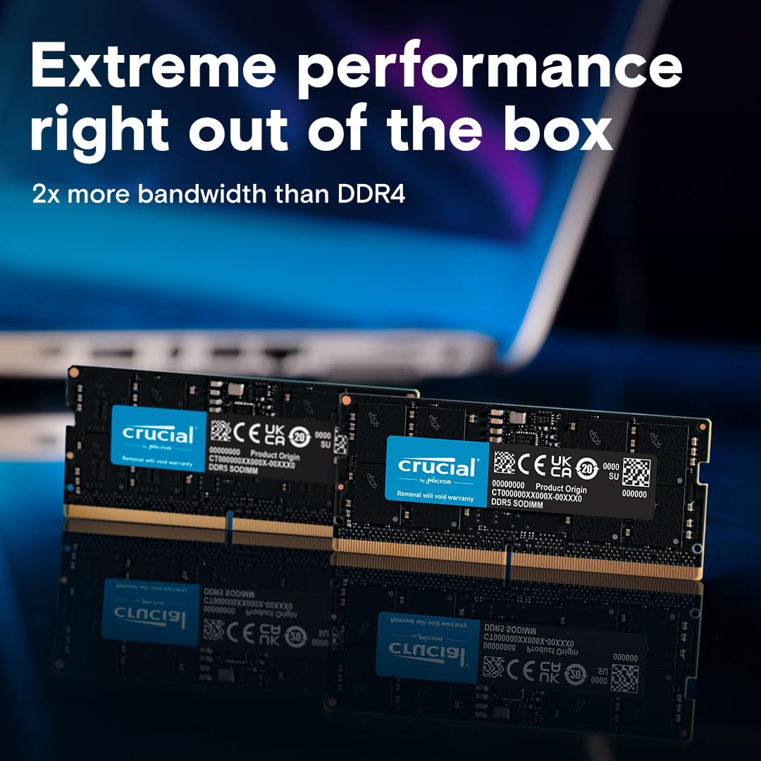 Crucial RAM 32GB DDR5 5200MHz (4800MHz) SODIMM Laptop Memory - CT32G52C42S5 - Upgrade for Gaming, Video Editing & High-Performance Laptops