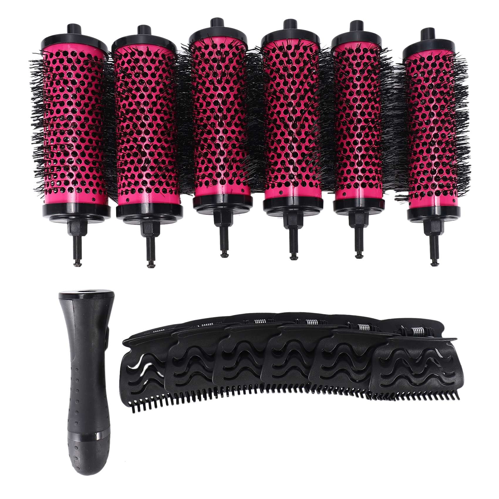 YIZAN 6-Piece Hair Brush Set with Detachable Handle - 3 Sizes Professional Hair Styling Comb with Positioning Clips & Ceramic Aluminum Barrel Curler for Salon & Home Use - Perfect for Curling, Styling & Smoothing Hair
