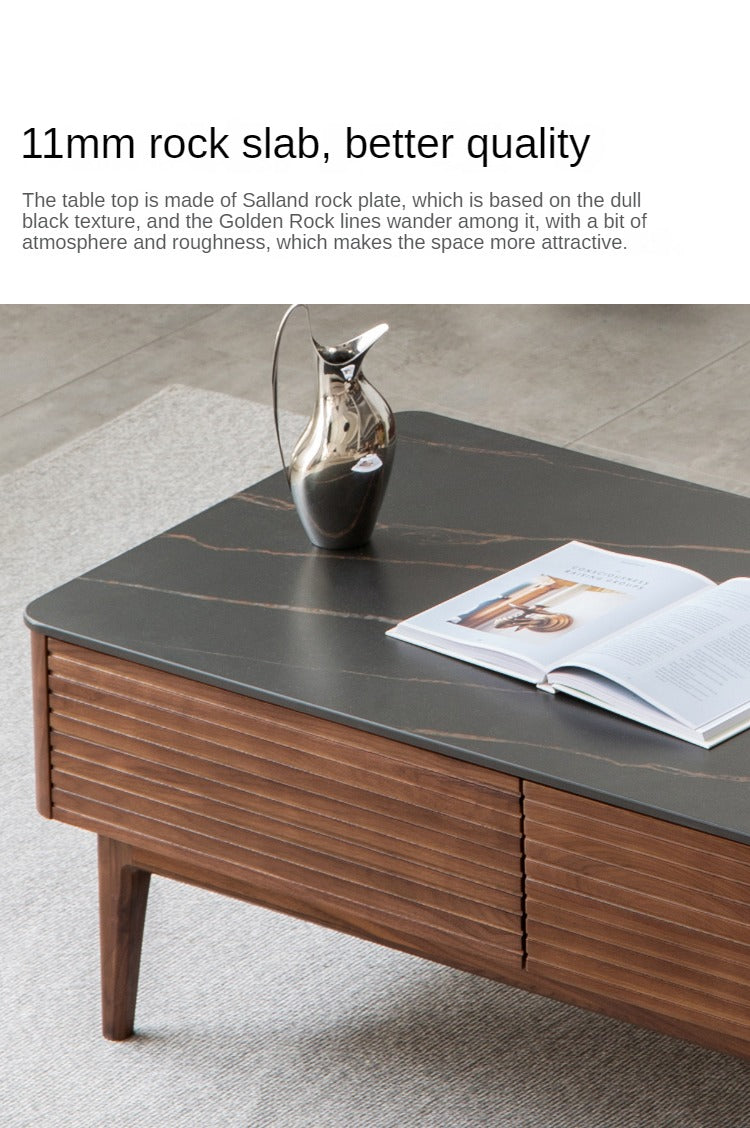 Solid Black Walnut Wood Coffee Table with Natural Slate Top - Perfect for Living Room, Lounge & Modern Home Decor