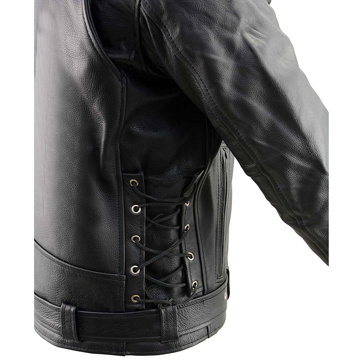 Milwaukee Leather Men's 'Wild One' LKM1775 Black Leather Vented Motorcycle Jacket with Adjustable Side Laces - Perfect for Riding, Outdoor Adventures & Casual Wear