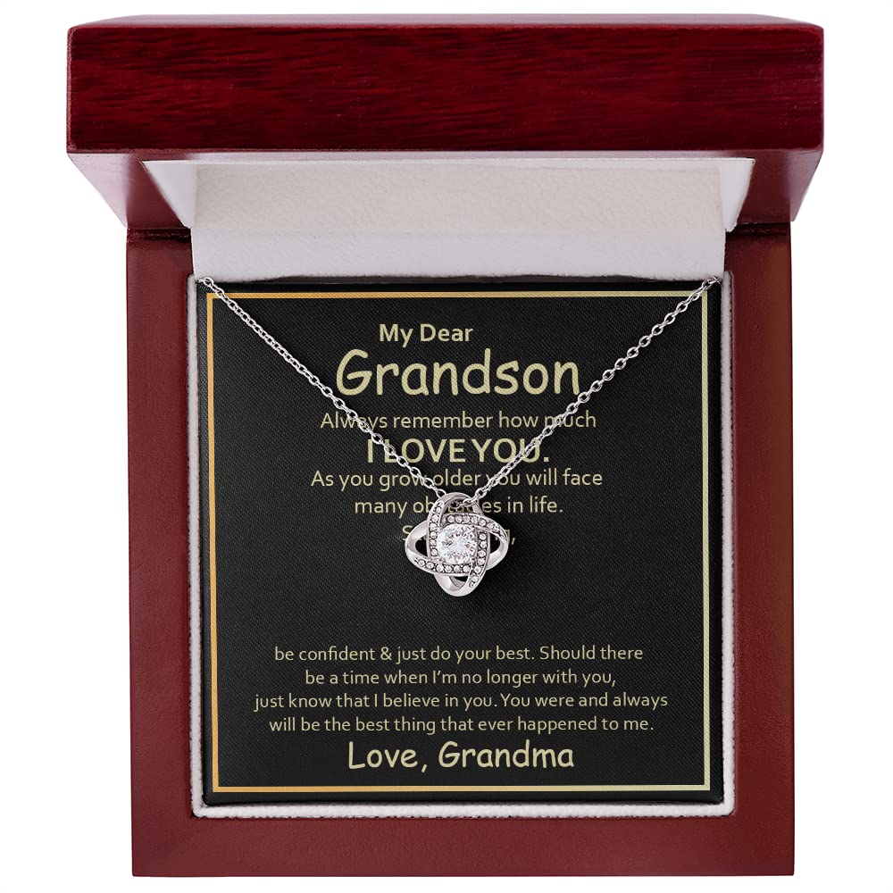 My Dear Grandson Love Knot Necklace - Always Remember How Much I Love You | Meaningful Birthday Gift from Grandma | Inspirational Keepsake for Grandchildren | Perfect for Birthdays, Graduation & Special Occasions