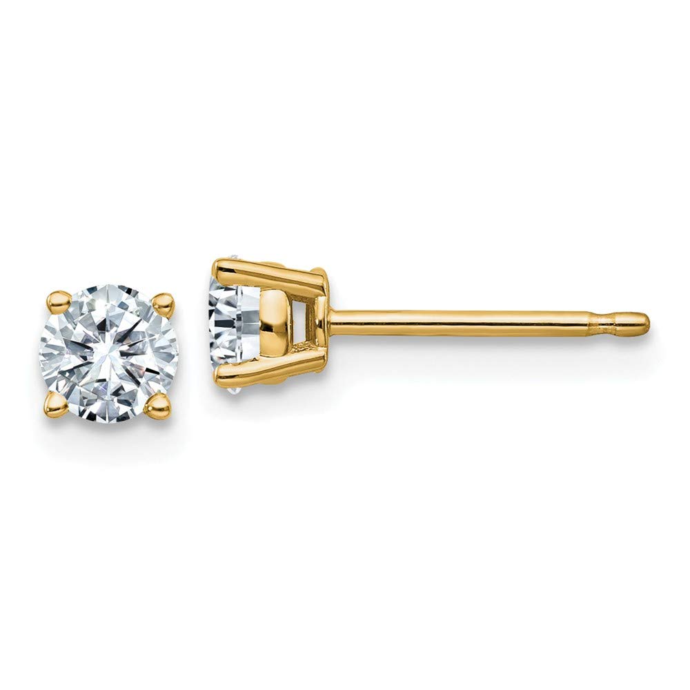 14K Yellow Gold 1/2ct 4mm Round Colorless Moissanite Stud Earrings - Hypoallergenic Diamond Alternative for Everyday Wear & Special Occasions