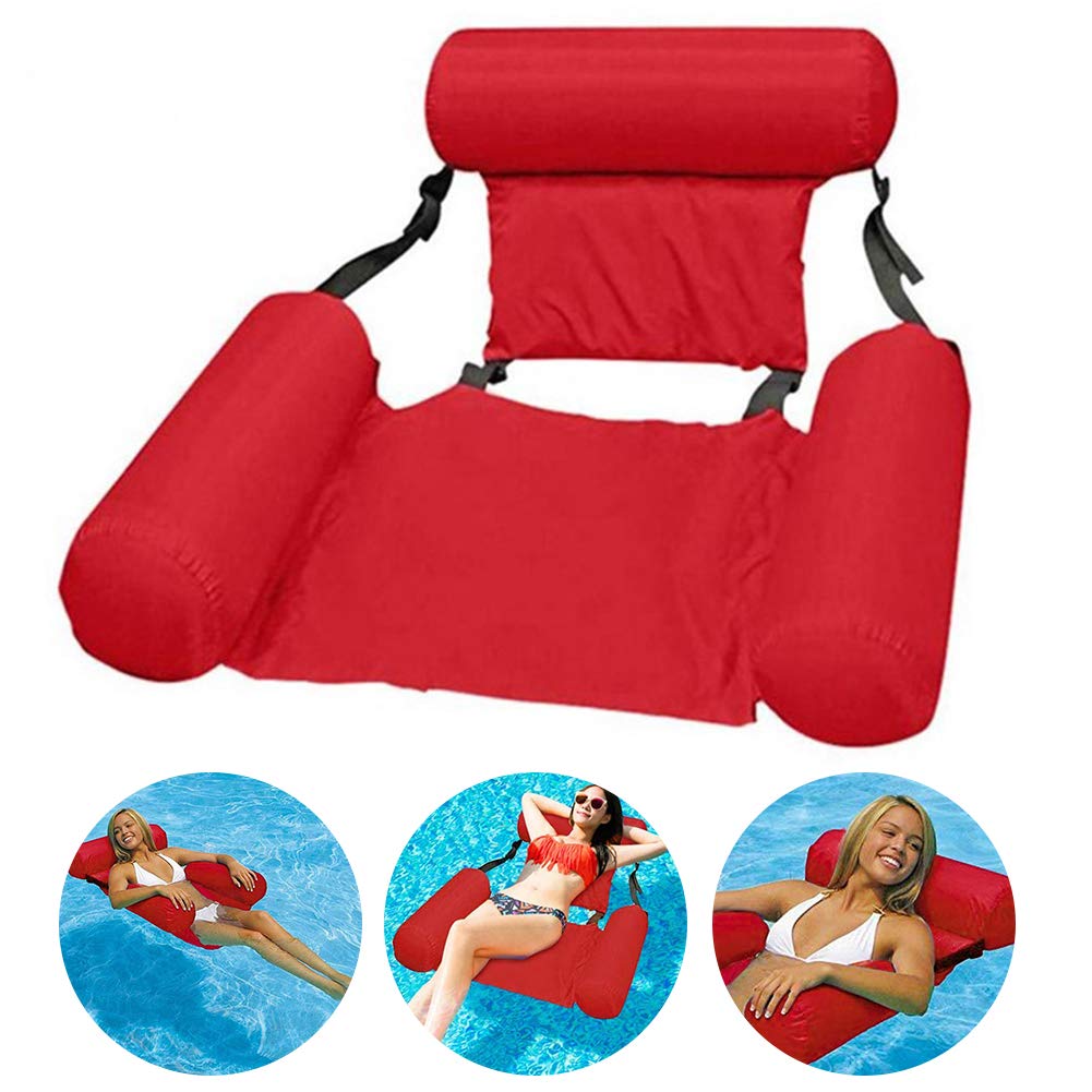 Inflatable Pool Hammock - Floating Lounge Chair for Swimming, Beach & Water Sports - Foldable & Portable Inflatable Water Sofa - Perfect for Summer Relaxation by Pool, Lake or Ocean (Red)