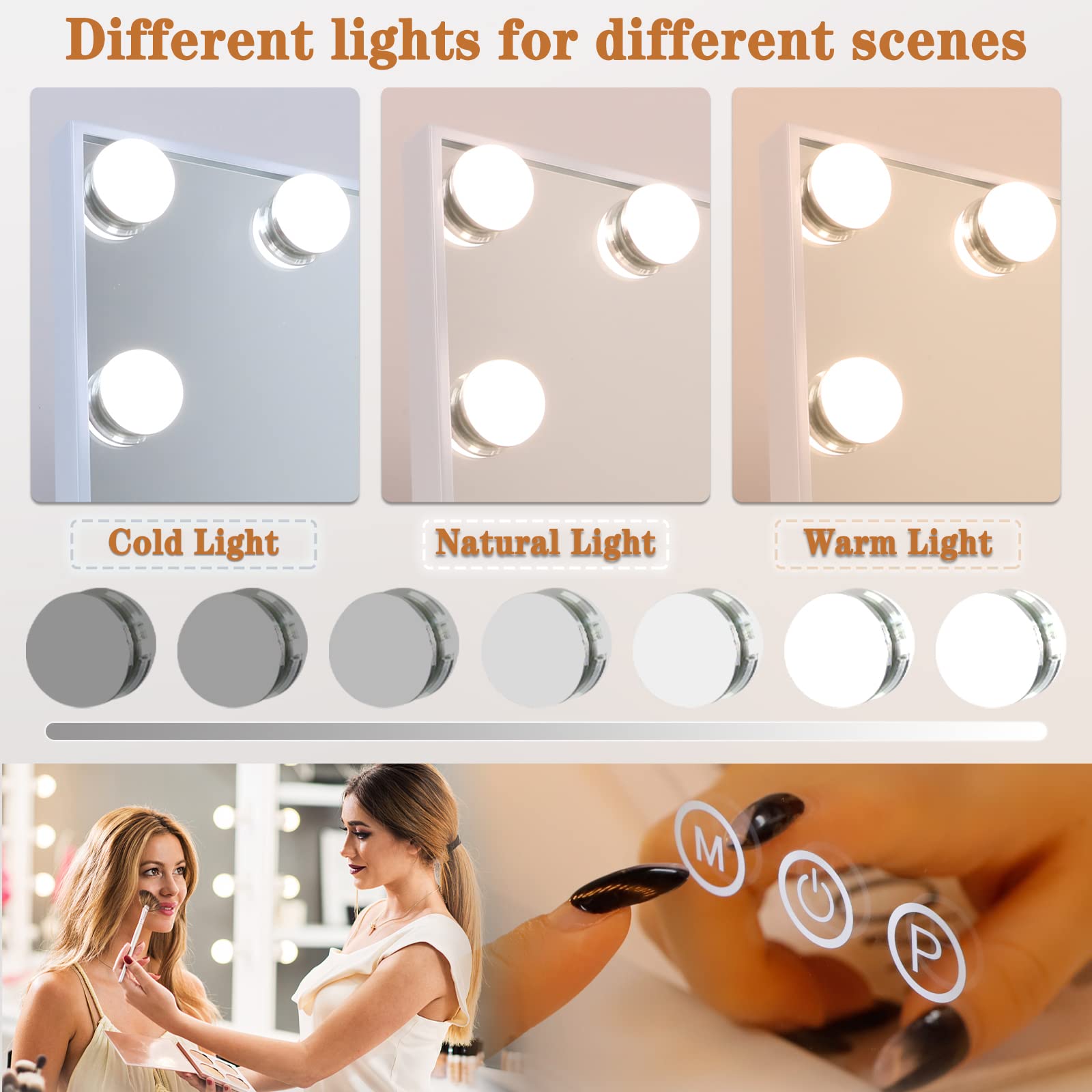 15LED Vanity Mirror with Lights - 3 Lighting Modes, 10X Magnification & USB Charger - 22