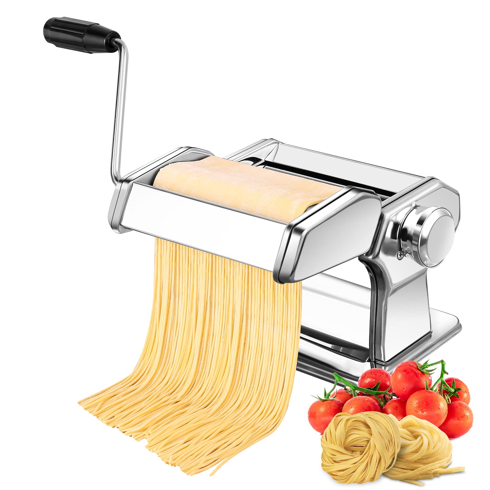 Premium Pasta Maker Machine - 150mm Roller with 7 Adjustable Thickness Settings | Stainless Steel Noodle Maker with Detachable Aluminum Alloy Rollers & Cutter | Perfect for Homemade Spaghetti, Fettuccine, Lasagna & Dumpling Wrappers (Fast US Shipping) | Ideal for Italian Cooking, Family Meal Prep & Restaurant Quality Pasta at Home