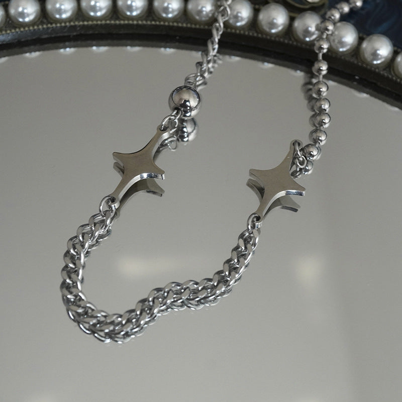 Silver Star Half Bead Chain Y2K Necklace for Women - Trendy Layered Choker Jewelry | Perfect for Parties, Dates & Everyday Wear