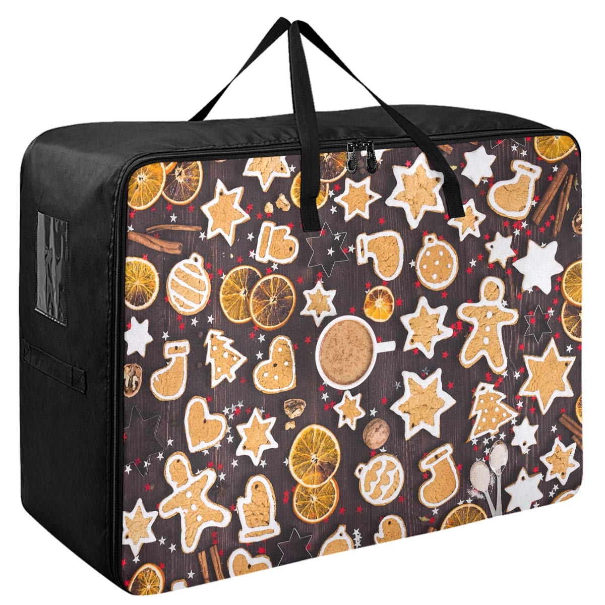 Large Underbed Storage Bags for Clothes & Quilts - Extra Capacity Zippered Organizer for Bedroom, Seasonal Decor (Christmas/Coffee Theme) - Perfect for Space Saving & Home Organization
