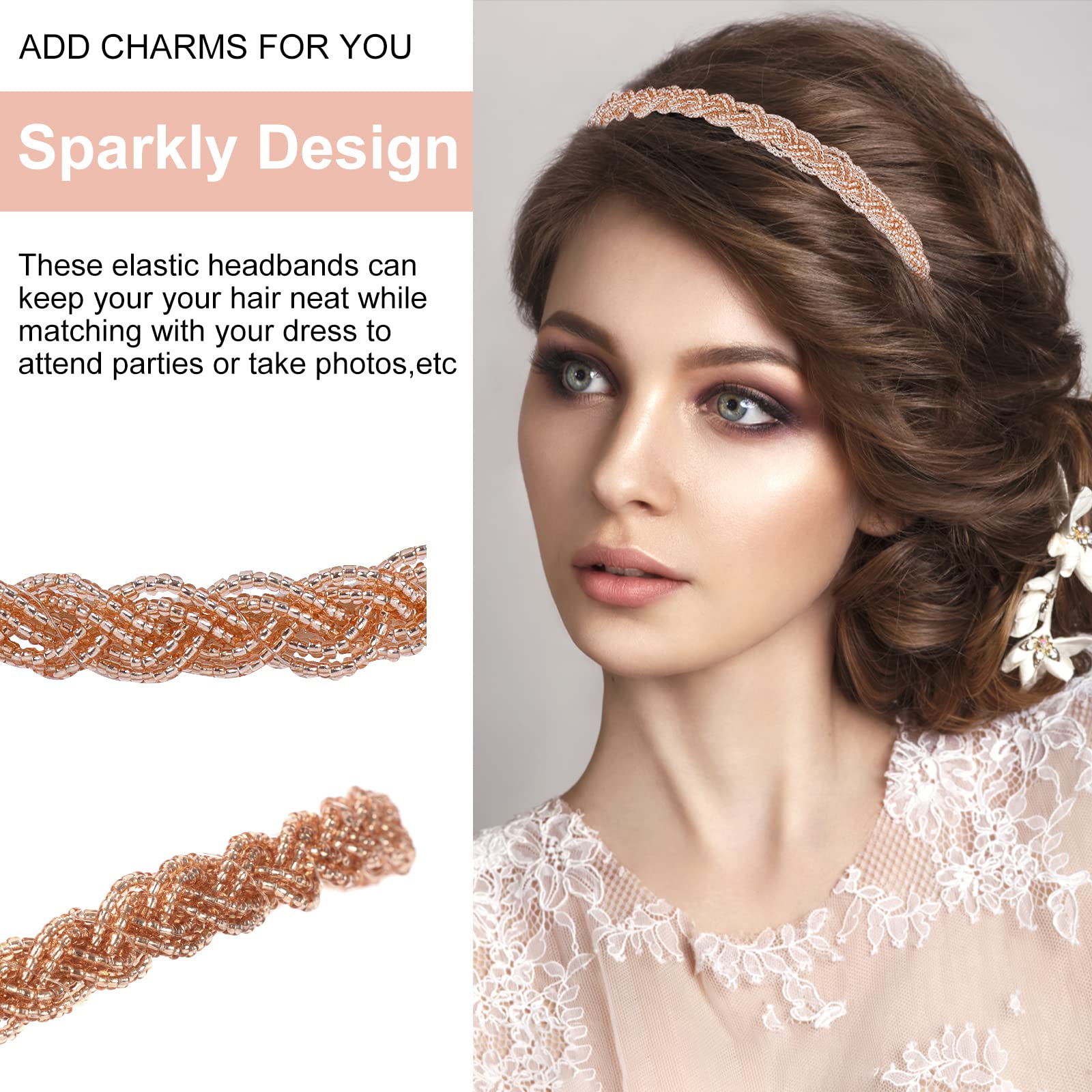 Elegant Crystal Hair Bands for Women - Metal Beaded Headbands with Clips, Fashion Hoop Hair Accessories for Girls & Brides, Champagne Bling Headwear Wraps for Wedding, Party & Beauty Care | Perfect for Special Occasions, Date Nights & Formal Events