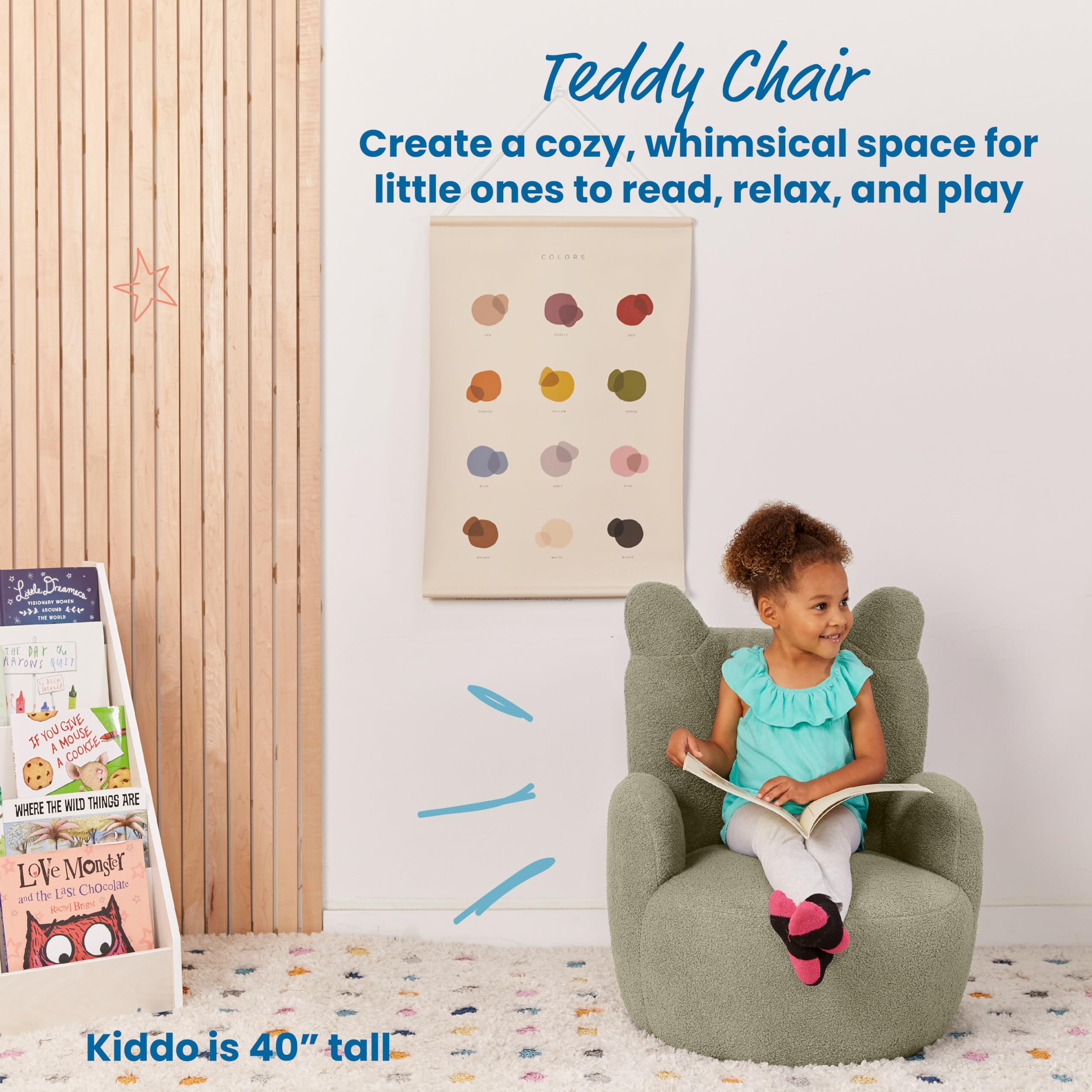 ECR4Kids Soft Teddy Bear Chair for Kids - Dark Sage Green Children's Furniture for Playroom, Bedroom & Reading Nook