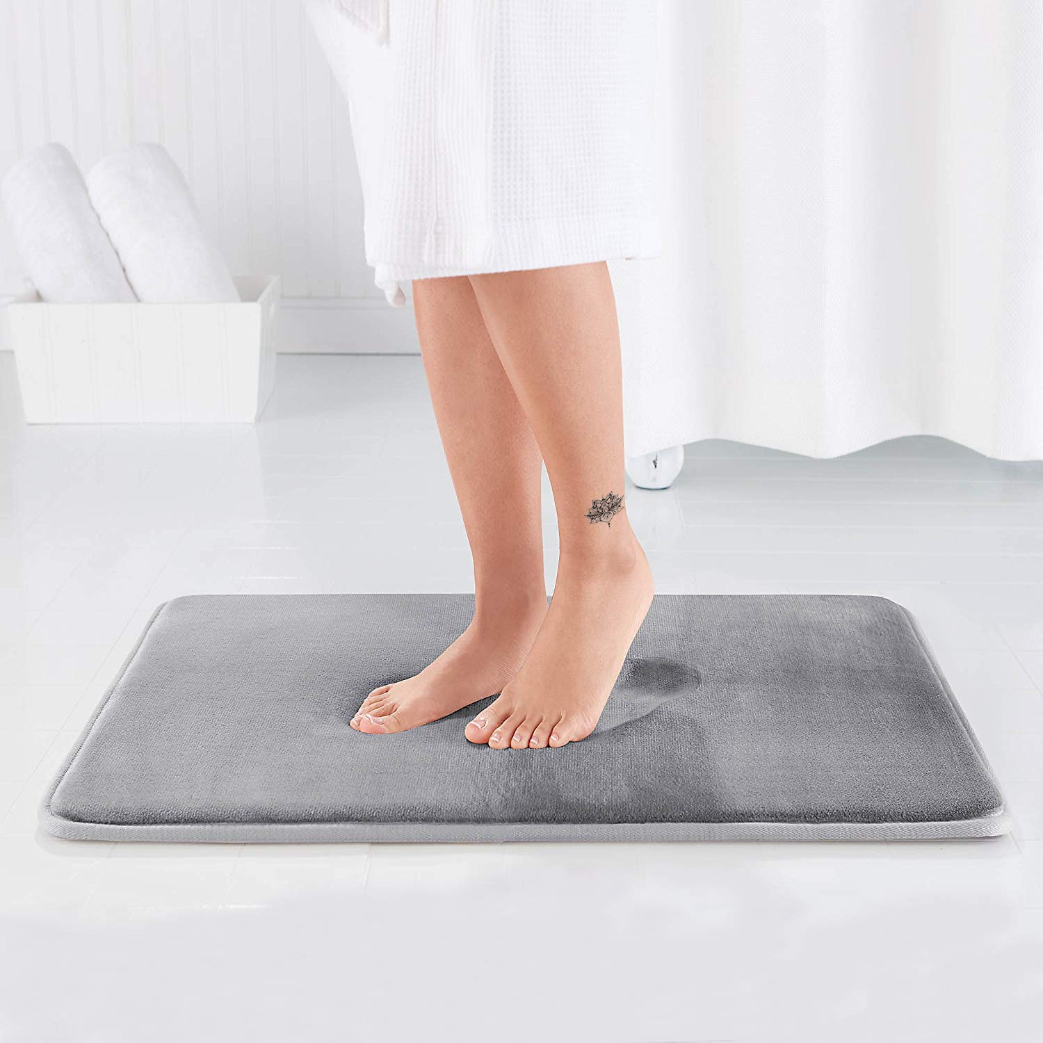 Premium Grey Memory Foam Bath Mat - Ultra Soft Absorbent Non-Slip Bathroom Rug (17