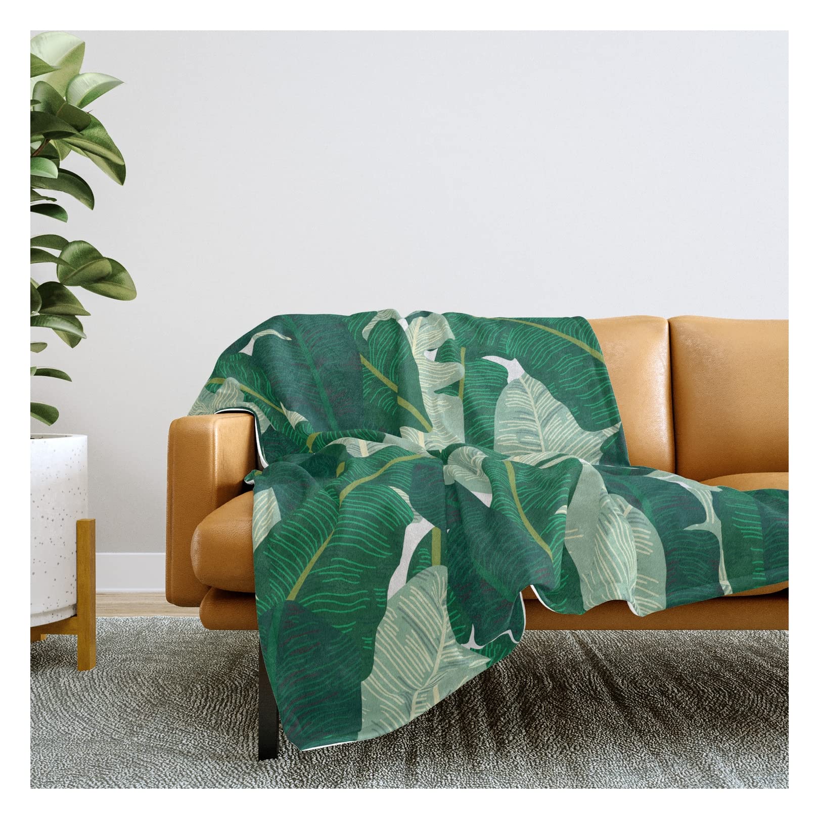 Palm Springs Green Banana Leaves Throw Blanket - 68