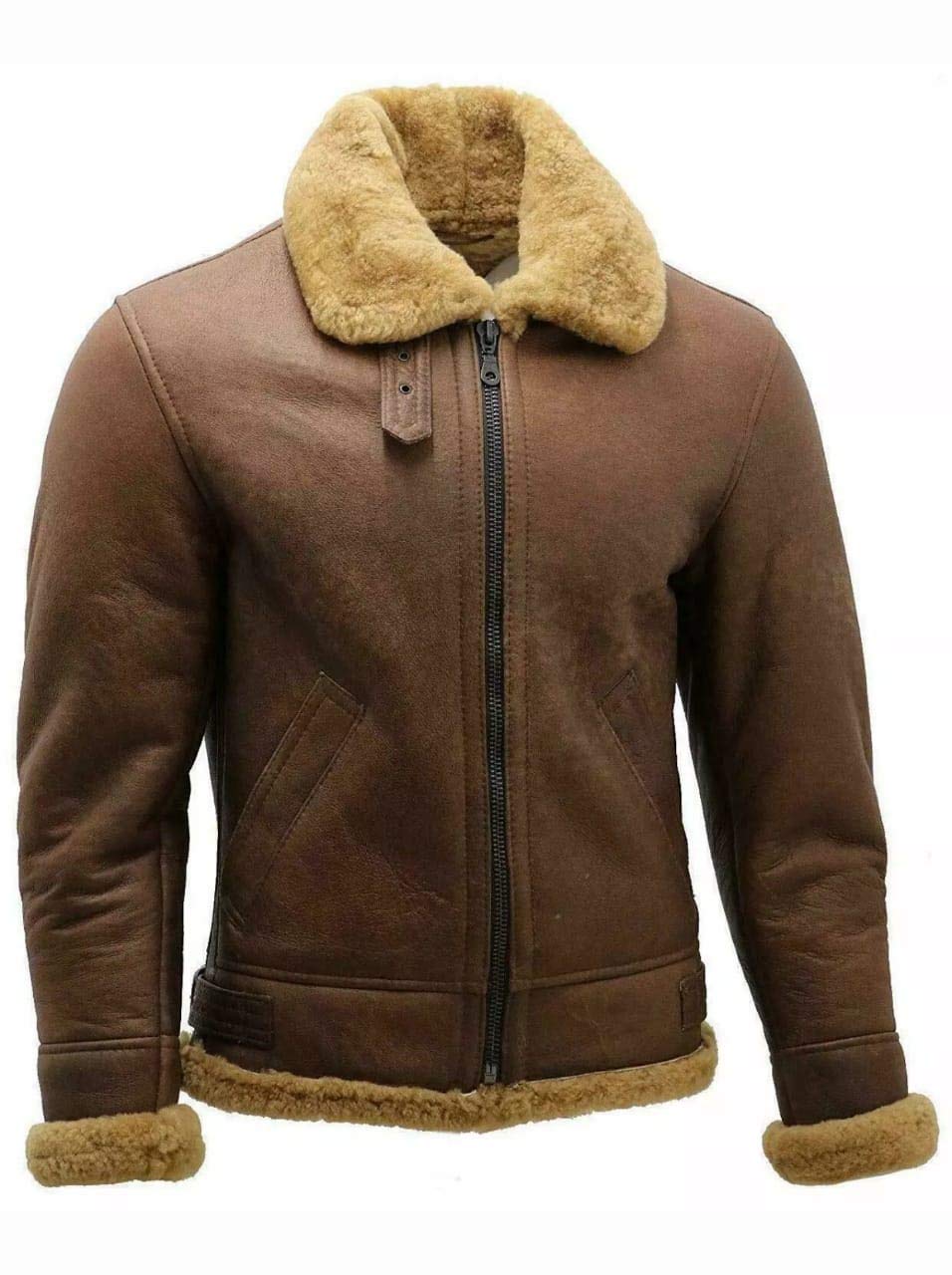 Authentic B3 Shearling Sheepskin WWII Bomber Leather Aviator Jacket for Men - Vintage Pilot Flying Jacket for Cold Weather & Outdoor Adventures