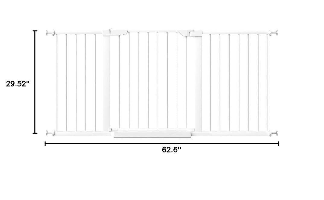 **Extra Wide or Narrow Baby Gate - Pressure Mounted Walk-Thru Child & Pet Safety Gate with Extensions (White, 62.60