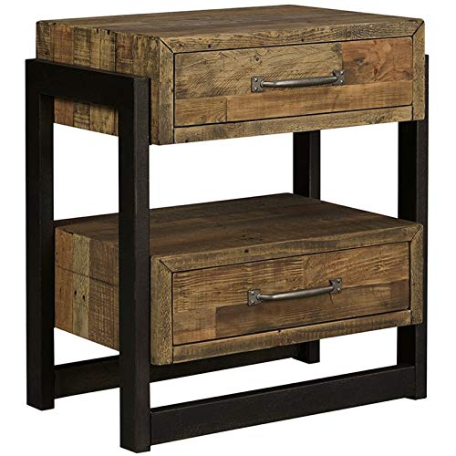 BOWERY HILL 2 Drawer Nightstand - Brown and Gray Wooden Bedside Table for Bedroom, Living Room & Guest Room