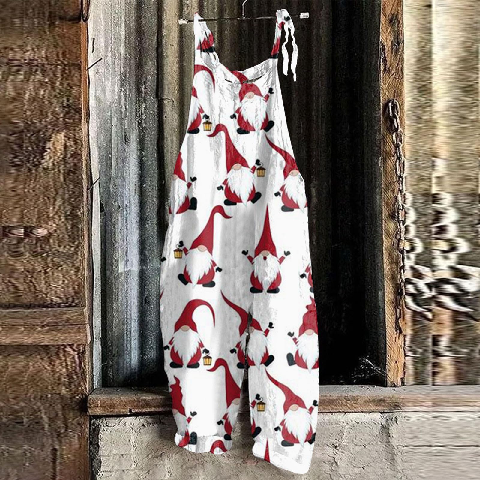 Women's Vintage Christmas Print Halter Jumpsuit - Sweet Little Fresh Casual Romper (S-3XL) | Holiday Party Outfit, Christmas Family Gathering, Winter Photoshoot
