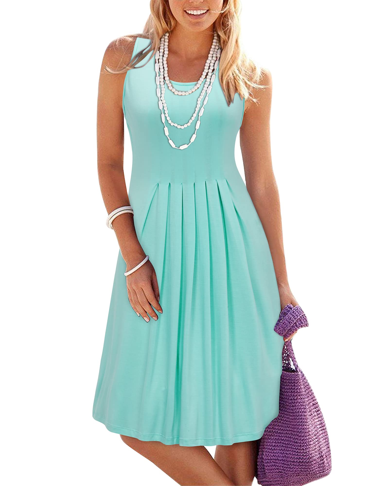 KILIG Women's Floral Print Pleated Sleeveless Midi Vest Dress - 2023 Summer Casual Loose Beach Sun Dress for Wedding, Party & Vacation | Perfect for Beach Outings, Garden Parties and Summer Vacations