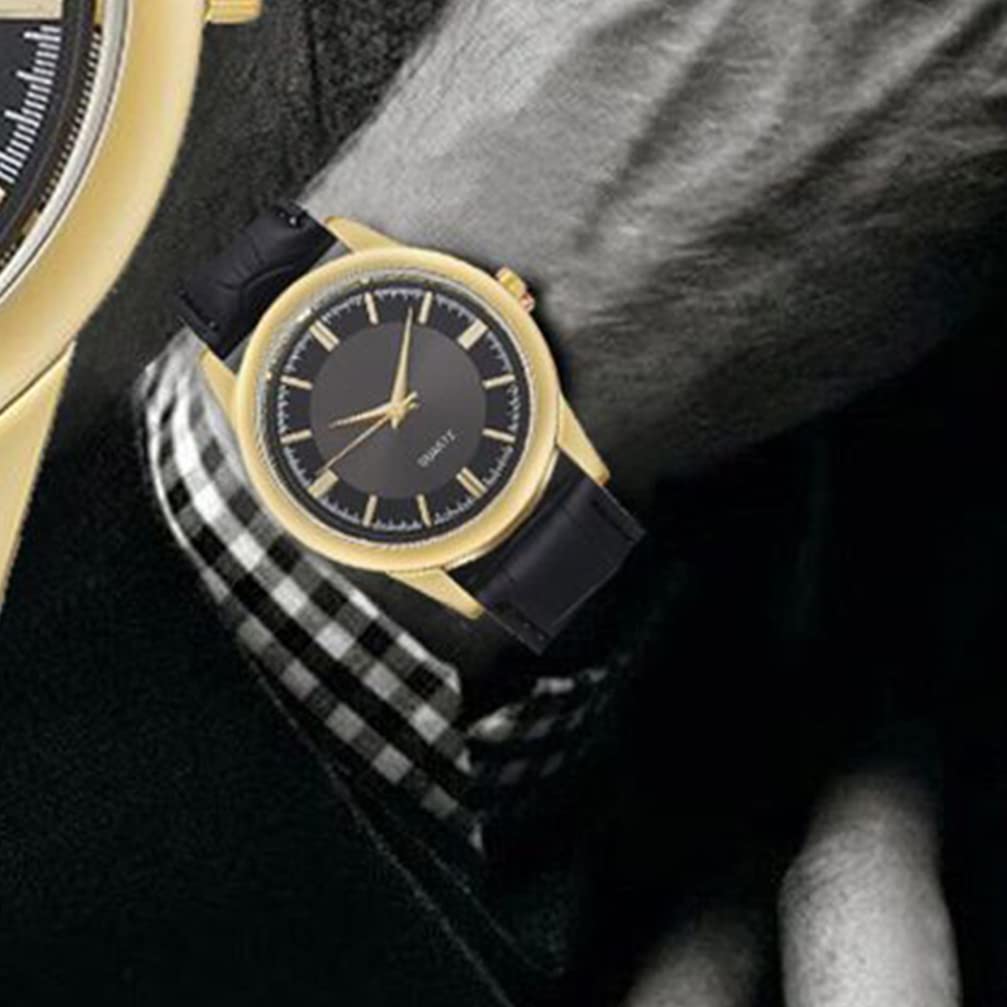 **Men's Black Leather Strap Watch - Stainless Steel Wrist Watch for Men | Casual, Business & Holiday Wear**