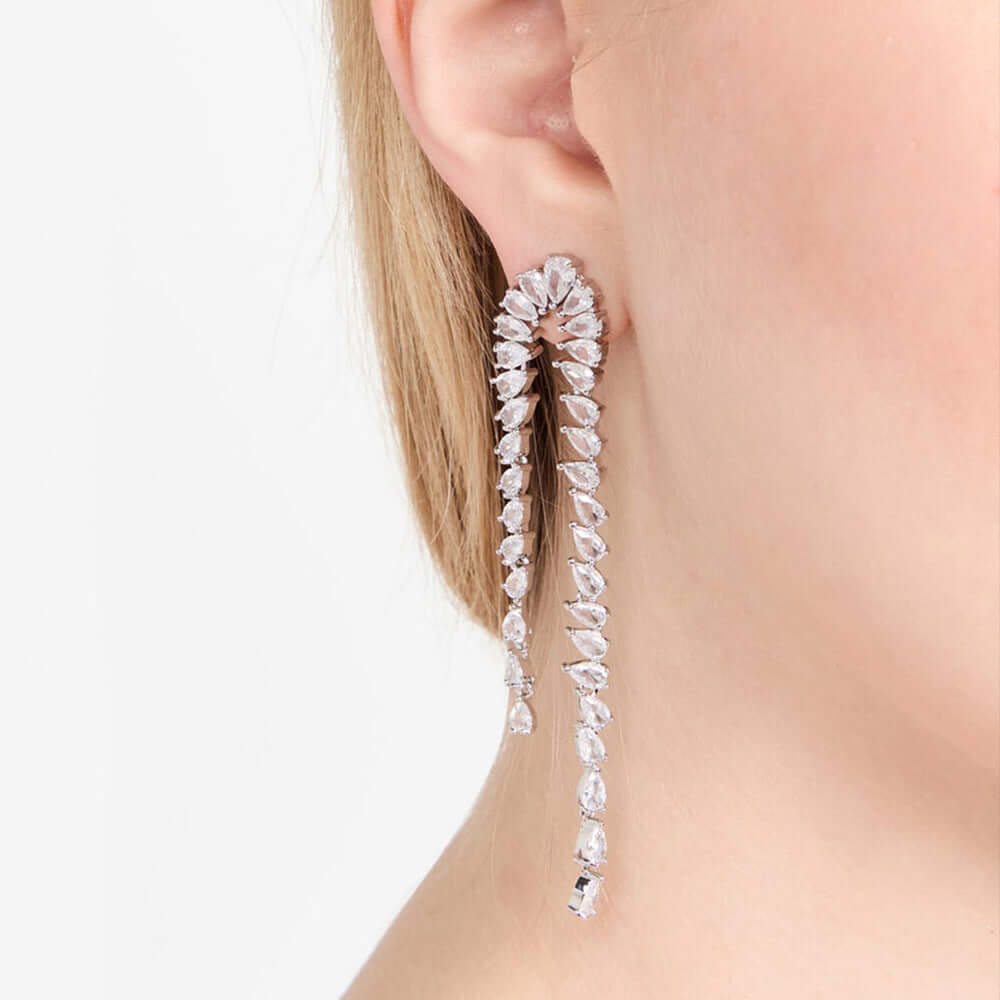 Luxury Teardrop Zircon Waterfall Fringe Earrings for Women - Elegant Crystal Dangle Earrings for Party, Wedding & Evening Events | R5347