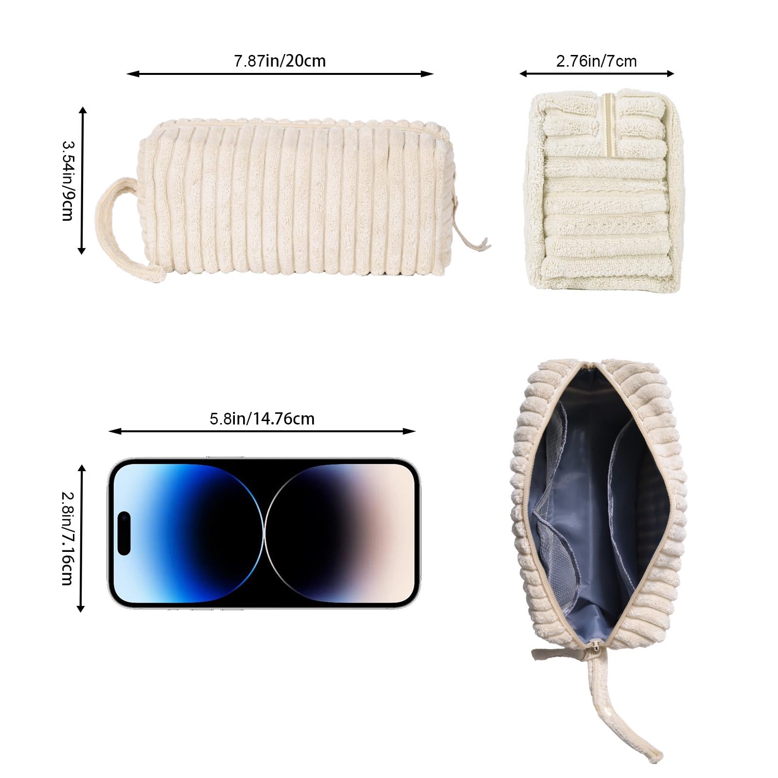 Small Corduroy Makeup Bag for Women | Portable Cosmetic Organizer | Travel Toiletry Pouch with Zipper | Perfect for Purse, Gym & Vacation Essentials