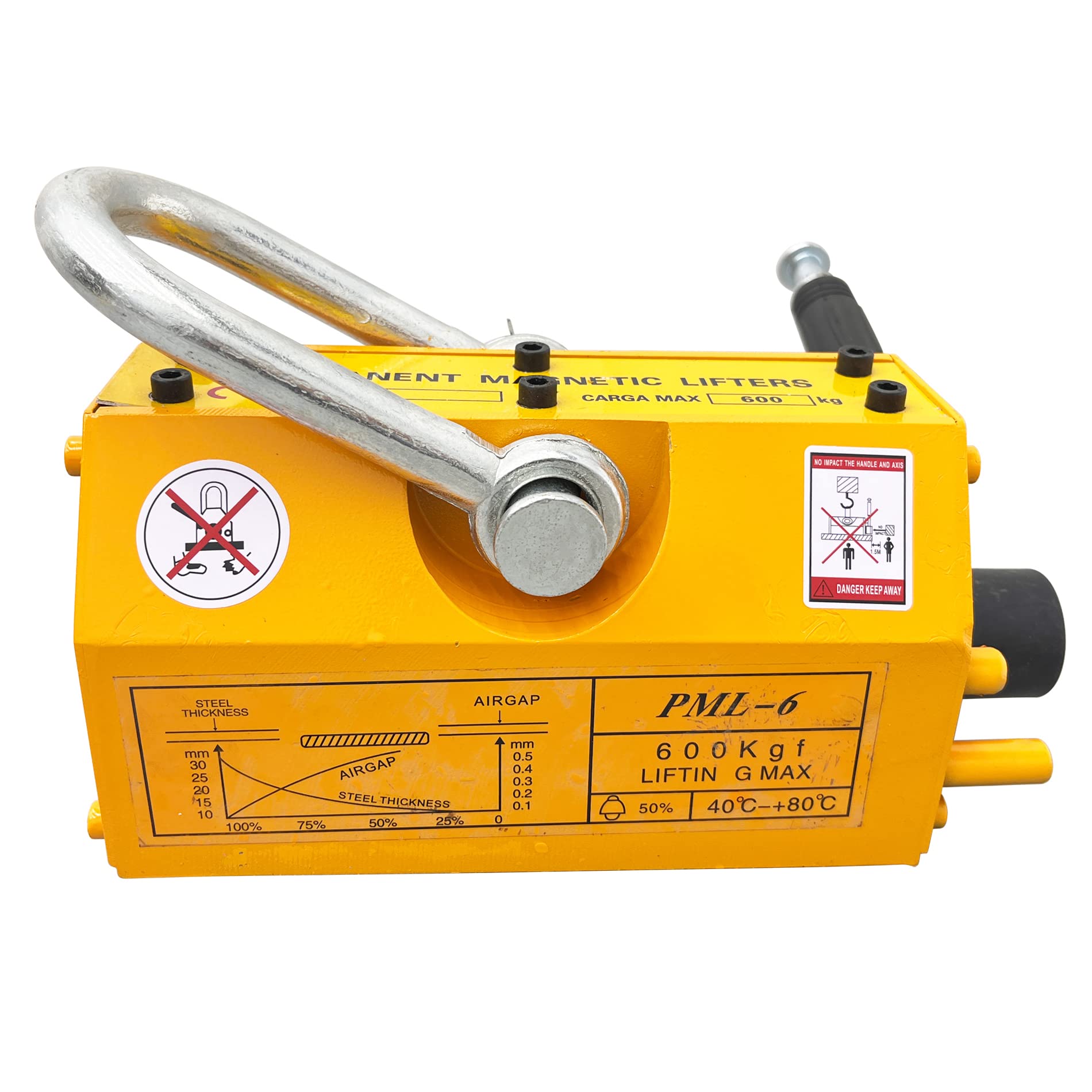 TECHTONGDA 1320 Lbs Permanent Magnetic Lifter - Heavy Duty Lifting Magnet for Steel Plates & Boards with Easy Release - Ideal for Shop Cranes, Warehouse, Construction & Metal Fabrication