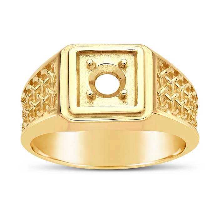 14K Yellow Gold 5mm Woven Round Ring Mounting for Men - Faceted Round Blank Setting Size 10 | Perfect for Wedding Bands, Engagement Rings & Anniversary Gifts