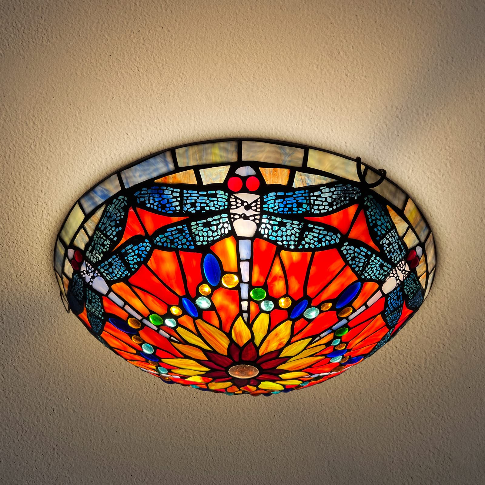 ARTZONE Tiffany Style Stained Glass Ceiling Light Fixture - 3-Light 16