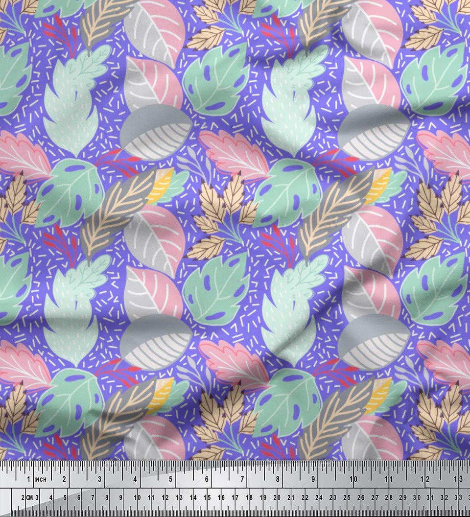Soimoi Moss Georgette Purple Fabric by The Yard - 42 Inch Wide Oak & Beech Leaves Printed Fabric for Dresses, Curtains & Home Decor - Lightweight Flowy Material for DIY Sewing Projects