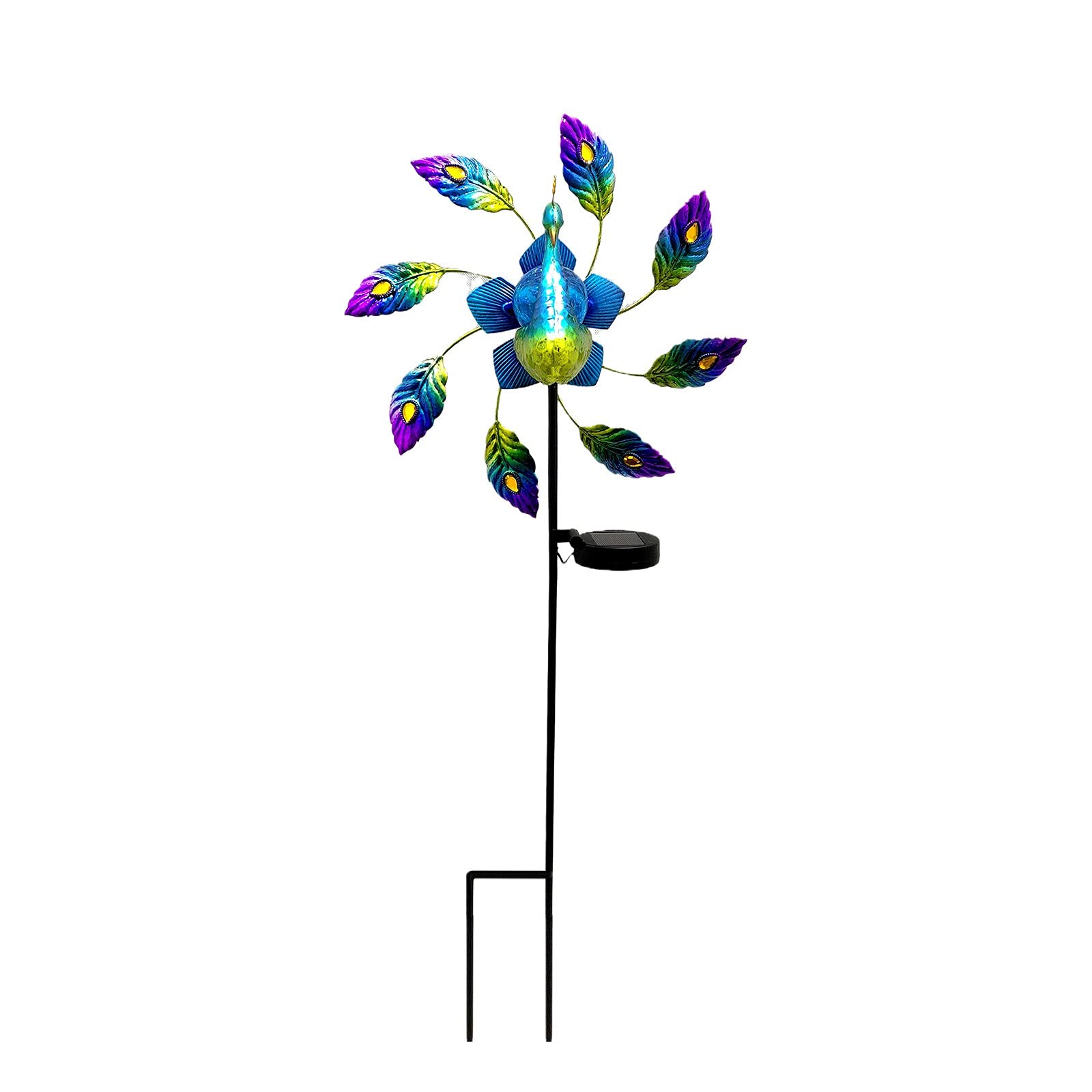 Solar Powered Wrought Iron Peacock Windmill Decoration - White LED Landscape Lights for Garden, Patio & Lawn | Weatherproof Outdoor Solar Light | Perfect for Backyard, Pathway & Garden Decor (Multicolor)
